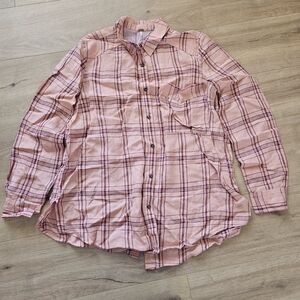 Free People Pink Plaid Button Down Shirt